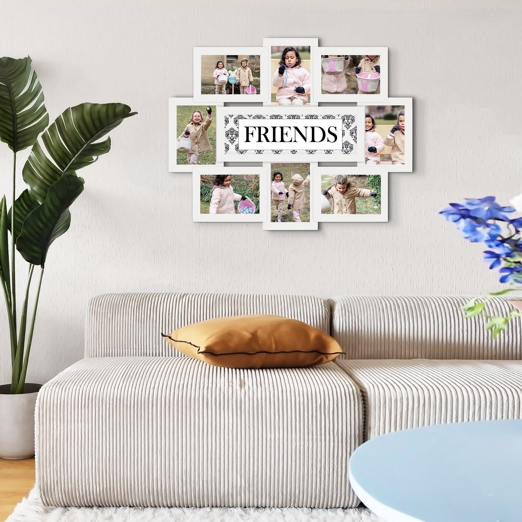 Classic Reunion 8-Opening 17" x 22" Wall Hanging Photo Frame Friends Theme 6" x 4" White Edge