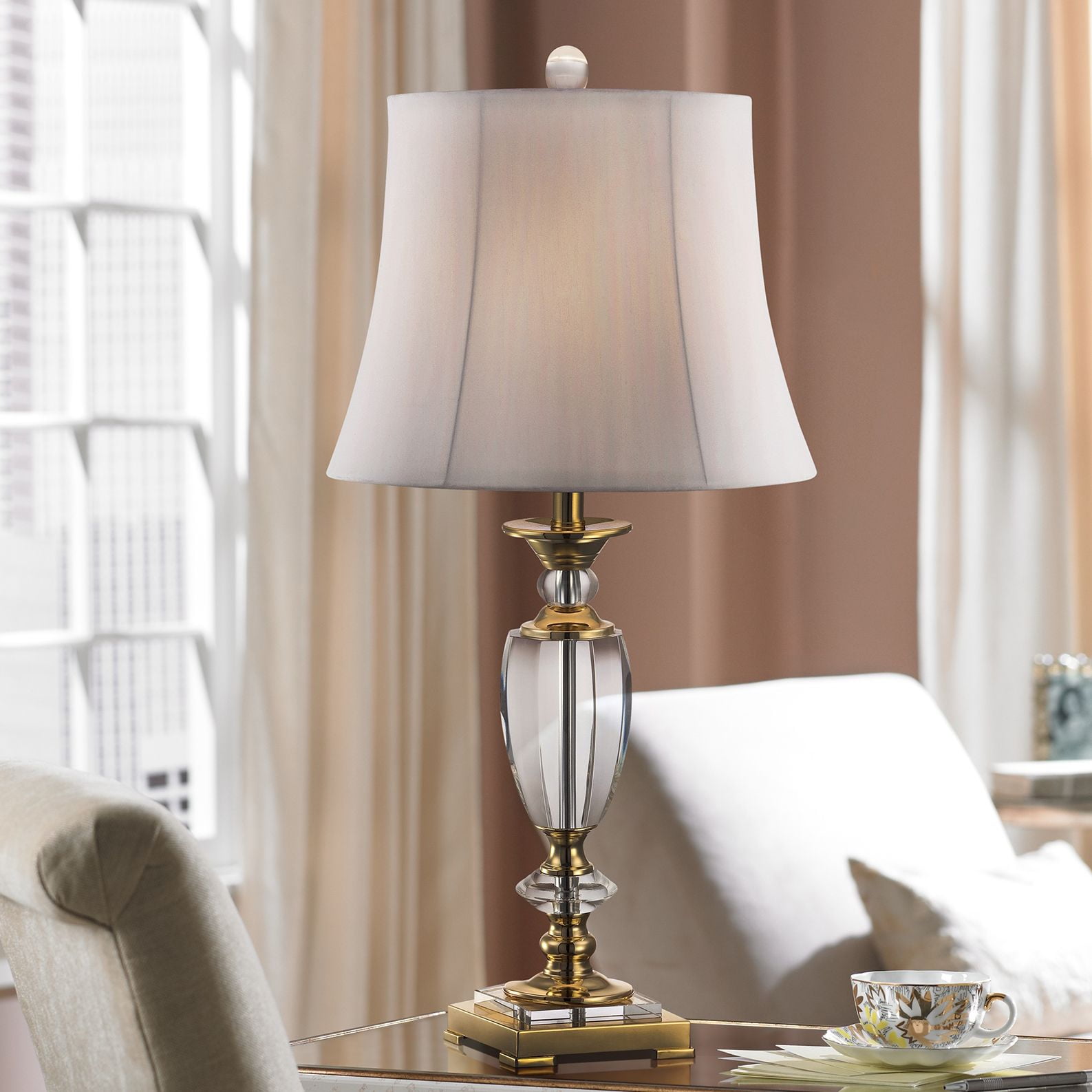 Vienna Full Spectrum Traditional Table, Vienna Full Spectrum Stacked Crystal Spheres Table Lamp
