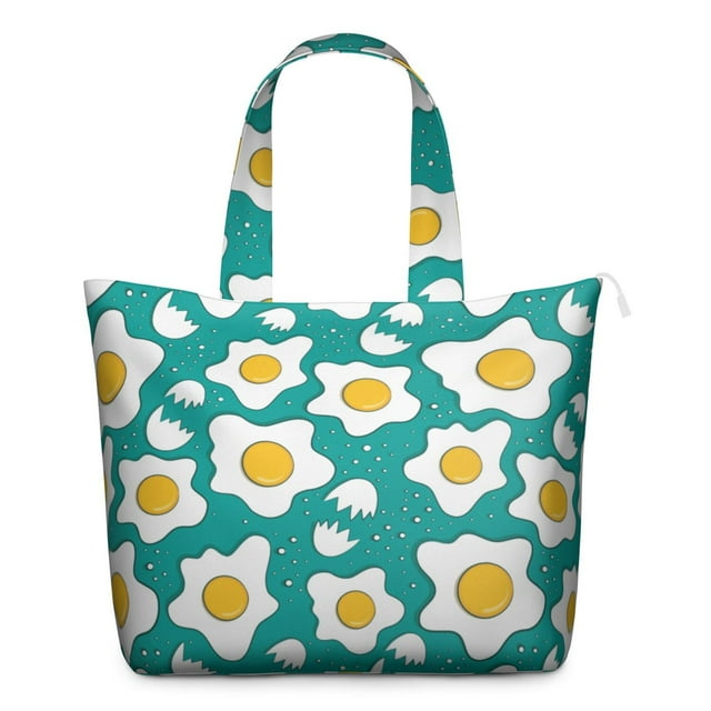 Weekender Bag with Food Eggshell Artwork Large Capacity Travel Tote Bag Featuring Fried Egg Chick Patterns, Lightweight Airplane Friendly for Weekend Trips