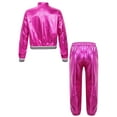 thumbnail image 4 of YiZYiF Boys Girls Jazz Hip Hop Dance Costume 2 Piece Set Metallic Shiny Bomber Jacket and Sweatpants Rose 8, 4 of 7