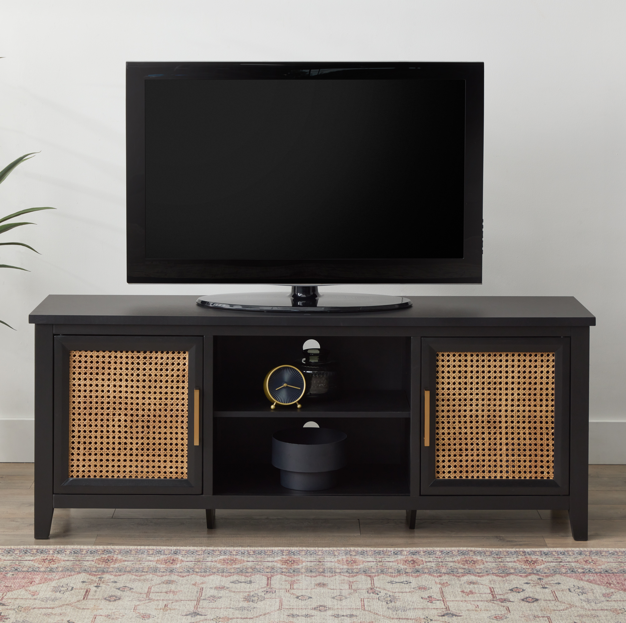 Mayview Carlson Wood and Cane TV Stand for TVs up to 60", Quick