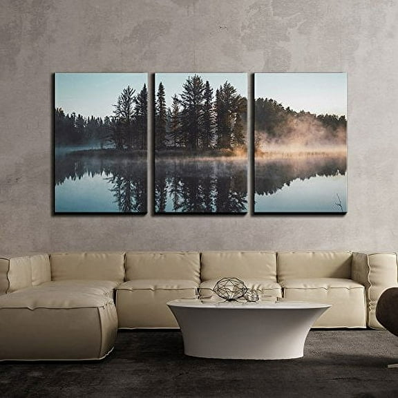 wall26 Canvas Print Wall Art Set Trees with Misty Lake Reflection Nature Wilderness Photography Realism Contemporary Expressive Multicolor for Living Room, Bedroom, Office - 16"x24"x3 Panel