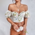 thumbnail image 5 of Women's Sexy Bustier Corset Top Long Sleeve Square Neck Mesh Crop Tops Vintage Backless Boned Bustier Bodyshaper Shirt (Floral White , L ), 5 of 8