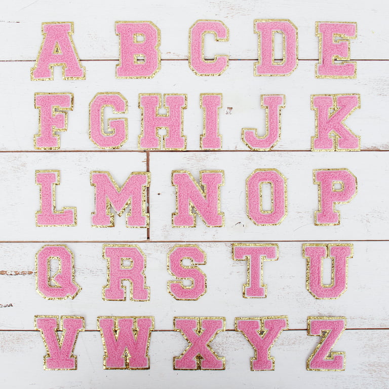Light Pink Iron-On Glitter Varsity Letter Patches