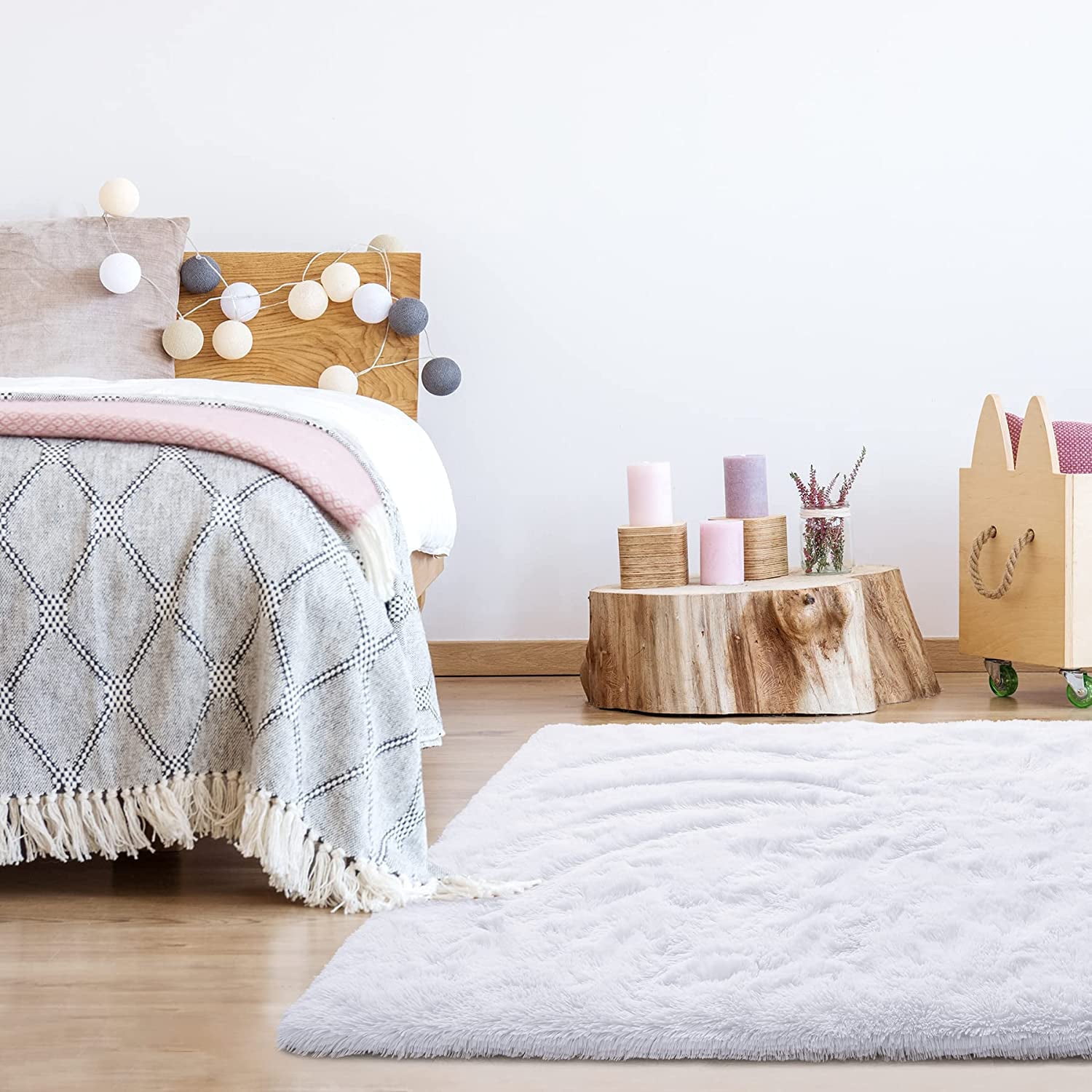 Junovo Super Soft Fluffy Area Rugs Modern Shag Rug for Bedroom Living Room,Cute Carpets for Kids Nursery Girls Home Dorm,9'x12',White