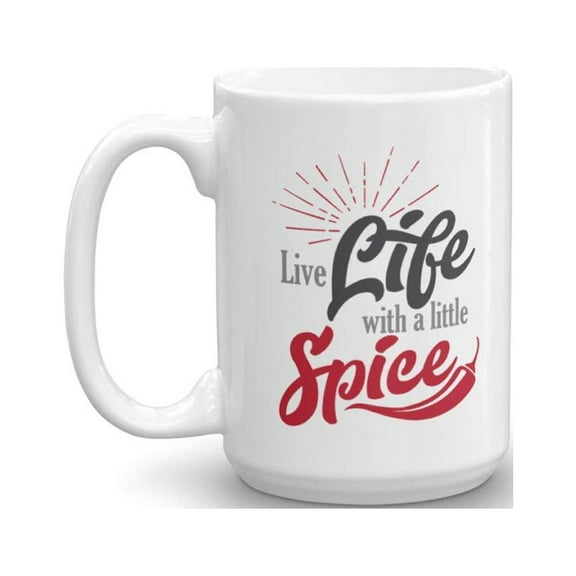 Live Life With A Little Spice Coffee & Tea Gift Mug And Ceramic Kitchen Tool Present For An Adventurous Chef, Cook, Baker Men & Women (15oz)