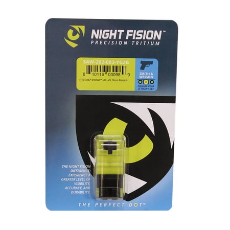 Night Fision SAW202003YGZ Night Sight Set Square S&W M&P Shield Green Tritium w/Yellow Outline