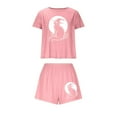 thumbnail image 3 of Feancey Women's Two Piece Pajamas Set Halloween Black Cat Print Sleepwear with Shorts Loungewear Sets Milk Silk Soft Pjs Short Set Birthdal Gifts Pink L, 3 of 7