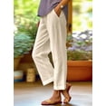 thumbnail image 2 of Frontwalk Cotton Casual Pants for Women Elastic Waist Wide Leg Pants Comfy Straight Leg Pants Khaki S, 2 of 5