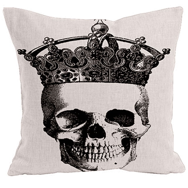 Funda de cojín con motivo de calavera - Dimensiones: 45 x 45 cm - Ideal para el hogar, bares, discotecas, camas, Algodón y lino, #1, 45 x 45 Centímetros, (cráneo de corona) JM