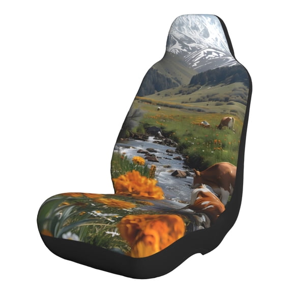 Xecao Mountain Cows Flower Stream for Automotive Seat Covers for Cars Trucks and SUVs – Gray Car Seat Covers for Front Seats, Truck Seat Protectors-1