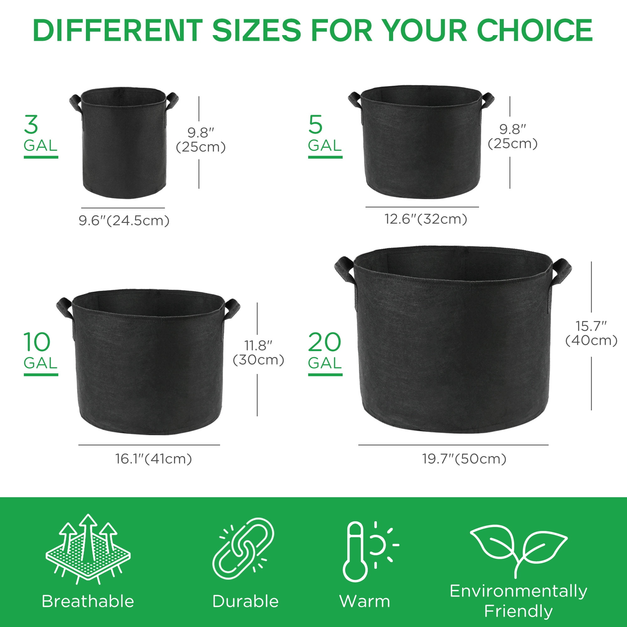  Utopia Home 3-Pack 3 Gallon Fabric Grow Bags, Heavy Duty  Thickened Fabric Planters Pots, Aeration Fabric Pots with Handles, Nonwoven  Fabric Bags Suitable for Vegetables Flowers Mushroom (Black) : Patio