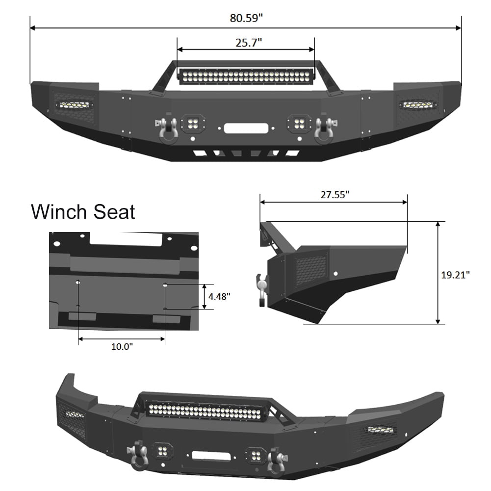 Vijay Compatible with 2007-2008-2009-2010-2011-2012-2013 Chevy Silverado 1500 Front Bumper Textured Black Steel with Light and D-ring