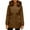 Brown, variant on Women's Mid-length Solid Color Cotton Coat with Removable Hood Fur Collar, Pink, Size XL