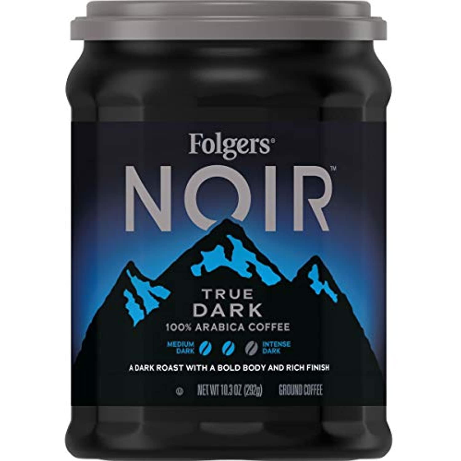 Folgers Noir True Dark Dark Roast Ground Coffee, 10.3 Ounces (Pack Of 6