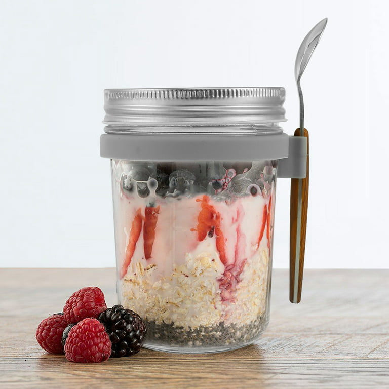 Nyidpsz 2PCS 16oz Overnight Oats Container Airtight Glass Oatmeal Jars with  Lid and Spoon Portable Overnight Oatmeal Cup for Salads Milk 