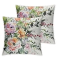 thumbnail image 2 of Jiayy Pink Vintage Decorative Pillow Covers, Pink Flowers and Leaves On Beige Watercolor Floral Throw Pillow Covers Sofa Cushion Cover Square (Set of 2), 2 of 6