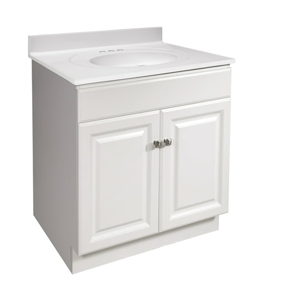 Design House 586461 Wyndham 2-Door Bathroom Vanity with Cultured Marble 4 in. Centerset Solid White Top, Unassembled, 31x22, White