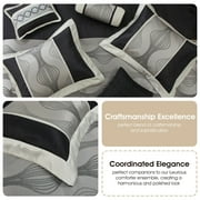 Lanco Elegant Black and Silver Comforter Set, 15 Piece Room-in-A-Bag, Queen Size , Striped Jacquard Bedding Set, All Season, Matching Decorative Pillows, Pillow Sham , Curtains