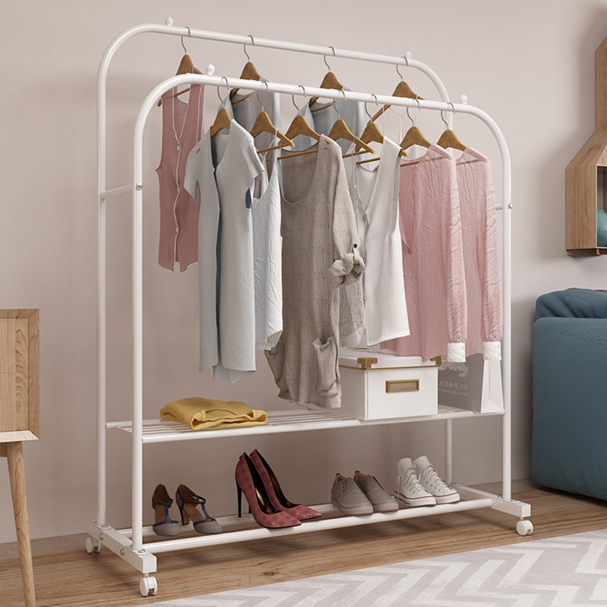 Double Layer Home Garment Rack,Clothes Rack ,Stainless Steel Clothes ...