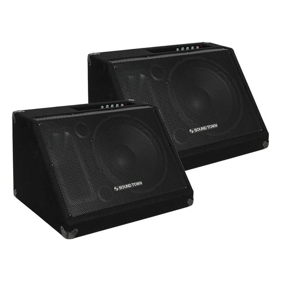 Sound Town 2-Pack Powered DJ PA Stage Monitor Speakers METIS-12MPW-PAIR 12” 500W with Compression Driver for Live Sound, Bar, Church