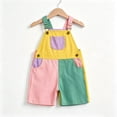 thumbnail image 2 of LJEFF Kids Color Block Overalls Shorts, Summer Breathable Casual Adjustable Straps Summer Toddler Jumpsuit Pink Size 4 T, 2 of 7