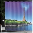 thumbnail image 4 of Ambesonne Eiffel Tower Shower Curtain, Eiffel at Sunrise, 69"Wx84"L, Navy Blue Green Cream, 4 of 5