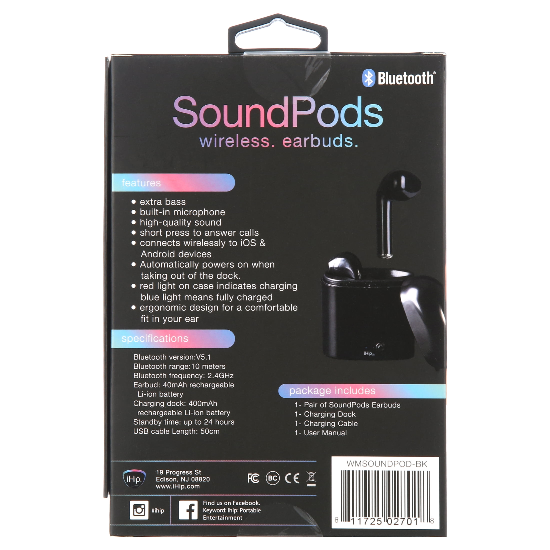 Ihip Sound Pods Wireless Earbuds Black
