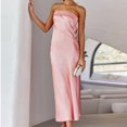 thumbnail image 4 of Vestido Vestido palabra de honor sin espalda con aberturas de satén Ygjytge para Mujer Rosa T S, 4 of 8