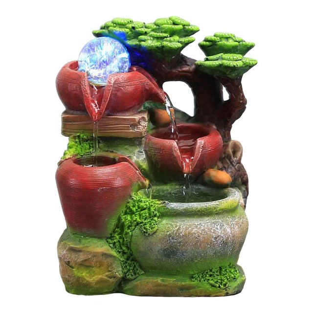 simhoa Tabletop Waterfall with LED Light Automatic Pump Ornament for Desktop B
