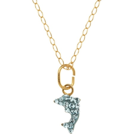 Swarovski Blue Crystal 18kt Gold over Sterling Silver Dolphin Child's Pendant, 13"