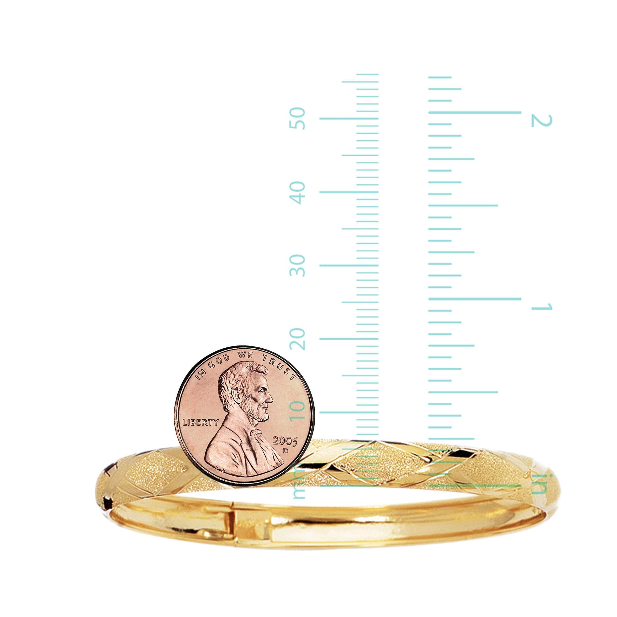 JewelStop 10K Yellow Gold 6mm Shiny Diamond Shape Laser Cut Pattern Bangle - 7 Inches, 4.4gr.