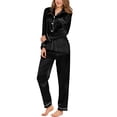 thumbnail image 1 of Pijama de satén de seda para mujer, ropa de dormir de dos piezas, conjunto de Pijama largo de manga larga con botones, 1 of 3