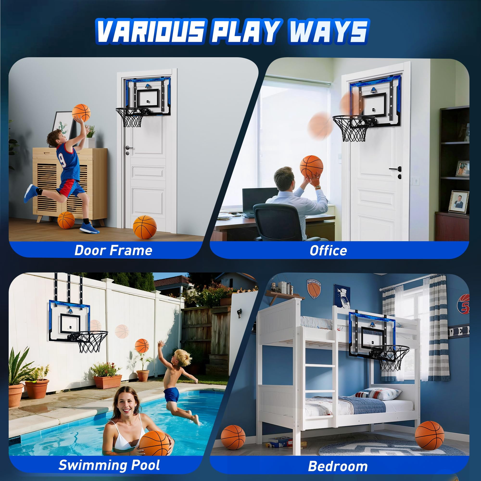 24" X 16" Indoor Large Basketball Hoop - Upgraded Adjustable Height Over The Door With Complete Accessories  Toys Christmas Birthday Gifts For & Adults