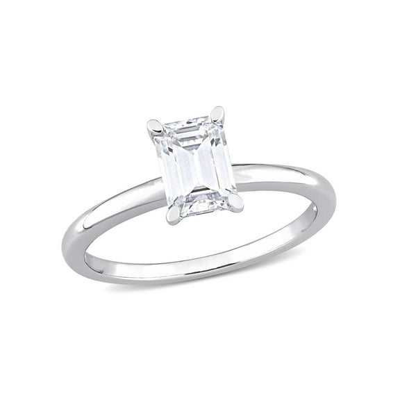 1.00 Carat (Ctw) Lab-Created Emerald-Cut Moissanite Engagement Ring in Sterling Silver for Women