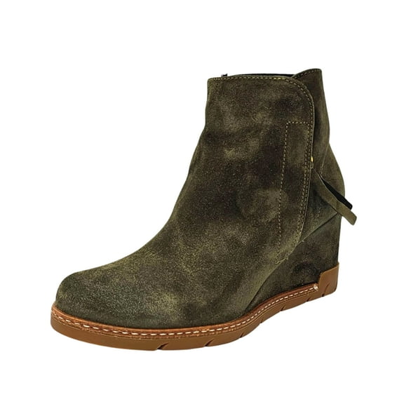 Eric Michael Margot Booties Green Suede Low Wedge Casual Comfort Ankle Booties (Green Suede, 5)