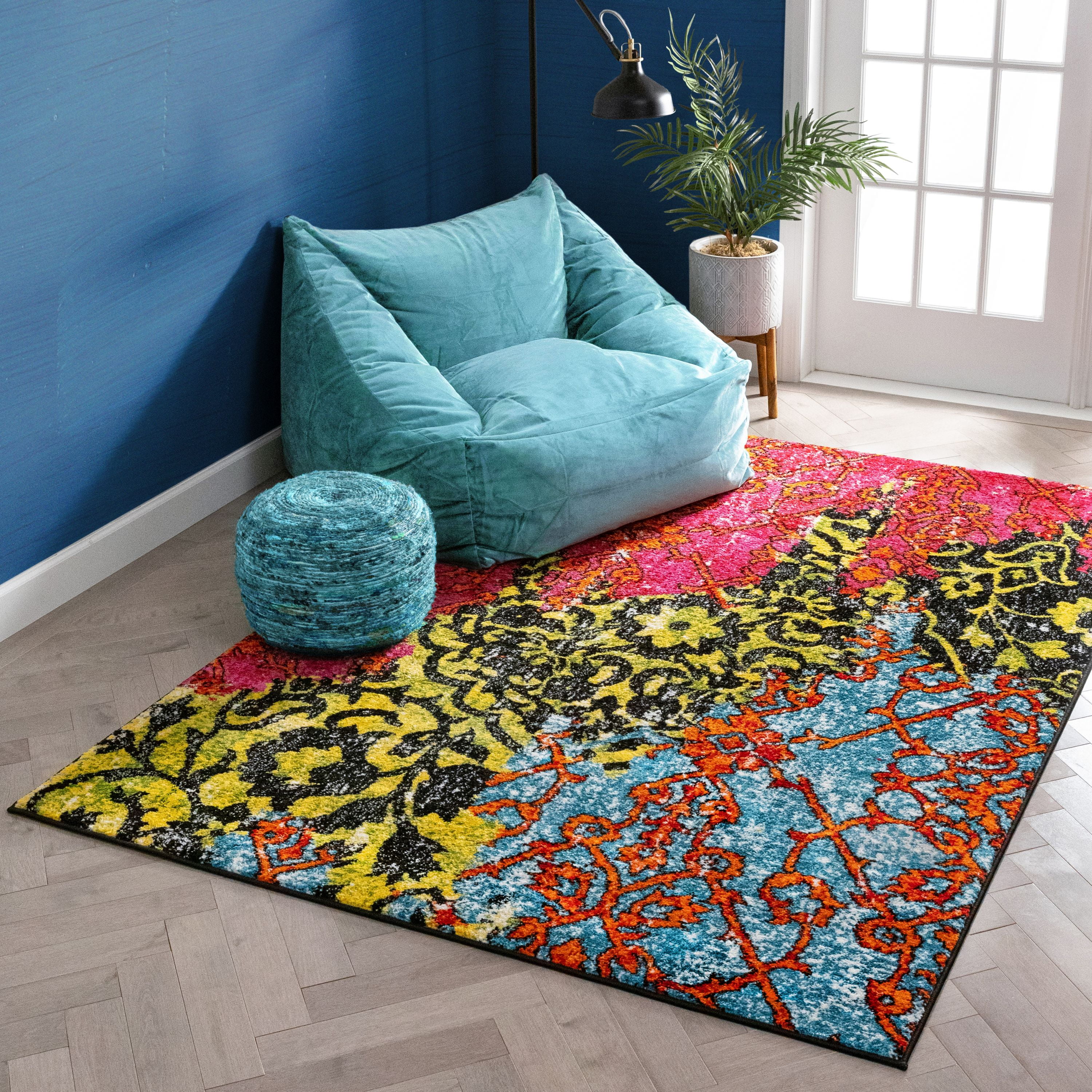 Treehouse Bohemian Patchwork Multi Pink, Yellow Blue Rug