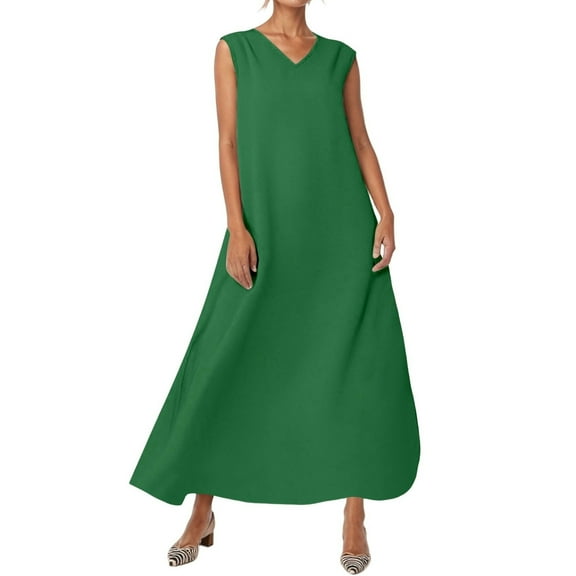 OSOLU Women Solid Color Ladies Summer New Sleeveless V-Neck Side Slit Jumpsuit Elegant Long Skirt Cute Skirts