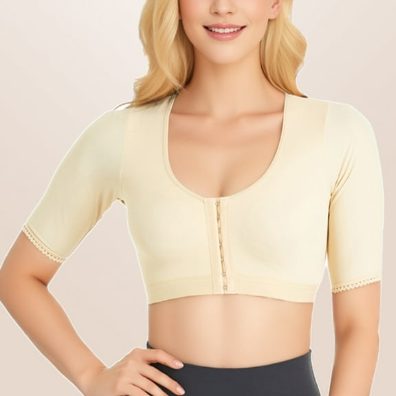 LLYWEY Front Close Wire-Free Bra on Clearance Comfort Bras Ladies T-Shirt Bra Style-1336 Women Molded Cup Bra Feature Adult Female High Impact Sports Bras Beige 42B