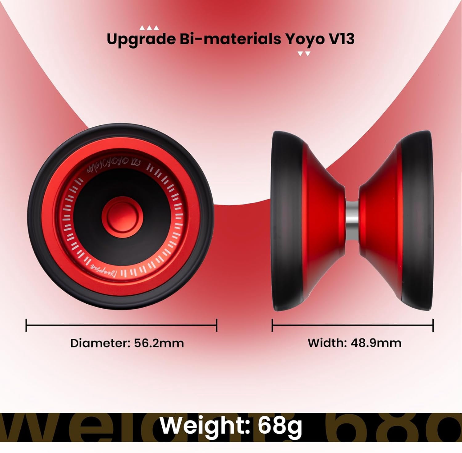 Magicyoyo V13 DEEPSPIN Bi-Material Yoyo for Kids 8-12, Dual Purpose Professional Yoyo for All Skill Levels, Trick Yo yo with 12 Yo-yo Strings, Finger Brace, Bearing Kit (Red+Black Rings)
