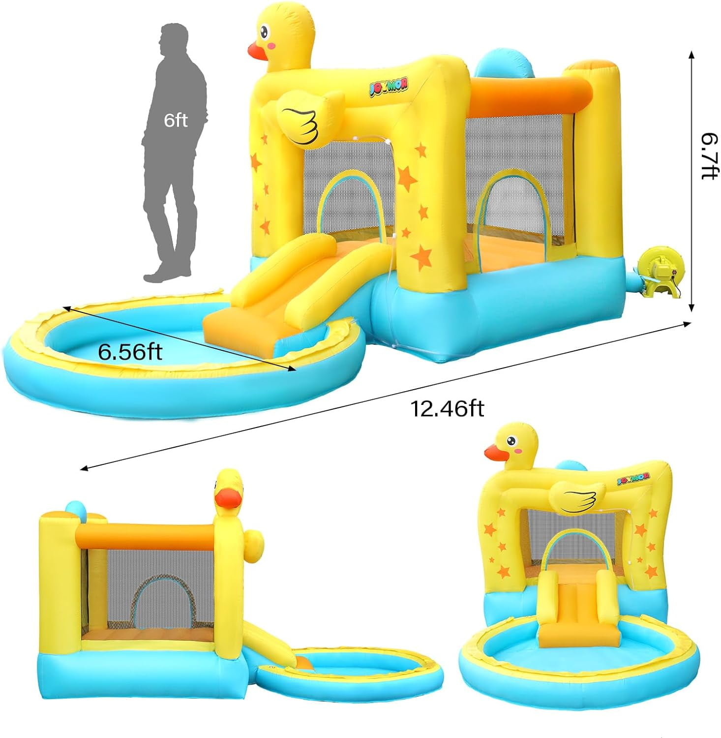 JOYMOR Duckling Bounce House Water Slide for Kids 3 to 8 Years, 250 lb Max Load, 5 Pieces
