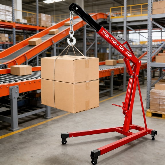 Ton Hydraulic Engine Hoist Crane Workshop Crane Lifting Cherry Picker with 4400 lbs, Telescopic Boom, High Load Capacity, Hydraulic Shop Crane for Garage