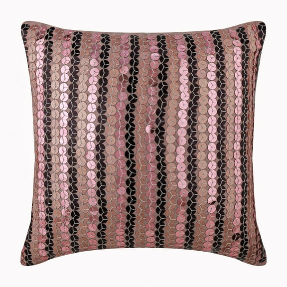 Decorative Pink Toss Pillow Covers 16x16 inch (40x40 cm), Silk Zippered Pillow Covers, Circles & Dots, Textured, Bling, Dotted, Sequins Embellished, Modern Cushion Cover - Love Discs