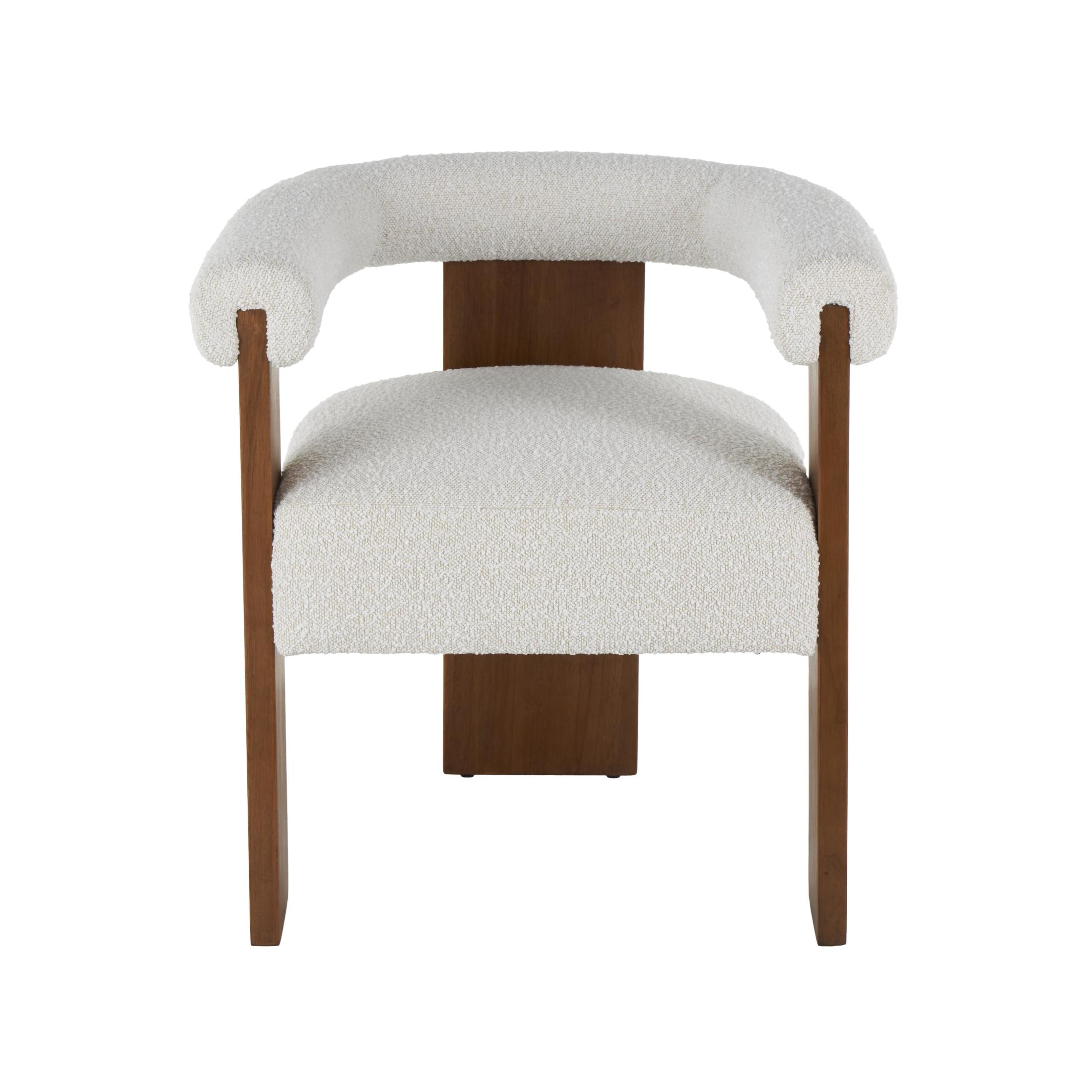 DecMode Polyester Curved Back Mid Century Modern Round Boucle Lounge Chair with Brown Wood Frame, Cream