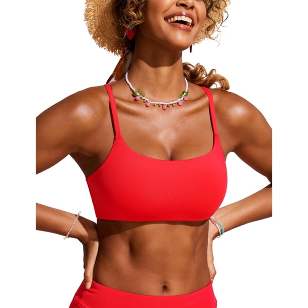 Top de Bikini CRZ YOGA con Escote Redondo, Acolchado y Ajustable Rojo Talla L
