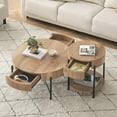 thumbnail image 7 of Round Farmhouse End Table with Drawer – Wooden Circle Side Table with Metal Frame, Ideal Nightstand for Living Room, Bedroom & Small Spaces, 7 of 7