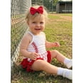 thumbnail image 2 of Baby Girl Summer Outfit Cute Baseball Print Sleeveless Romper Bodysuit + Ruffle Bloomers Shorts + Headband 3Pcs Set Game Day Clothes 0-18M, 2 of 9