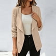 thumbnail image 4 of thefmos Women's Collared Button Front Jacket 3/4 Sleeve Solid Color Casual Coat Casual Fashion Fall Spring Outfit, Khaki L, 4 of 6