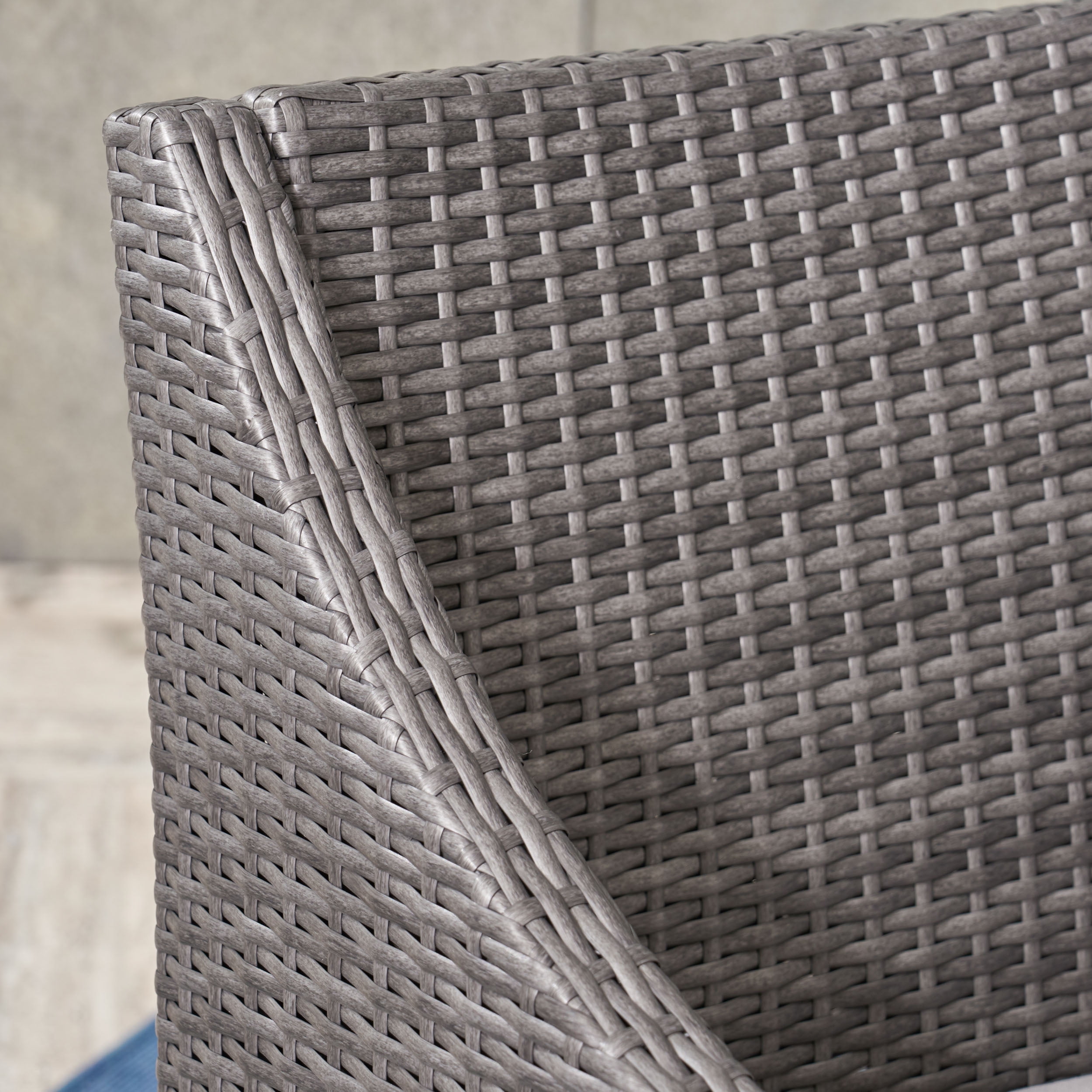 Philip Outdoor 3 Piece Wicker Chat Set with Cushions, Grey, Silver