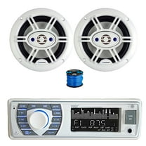 Pyle PLRMR23BTW Single DIN Bluetooth Marine MP3/USB/SD/AM/FM Stereo Receiver, 2x 6.5" 240 Watt Max 4-Way Marine Outdoor Audio Speakers (White) w/Wire